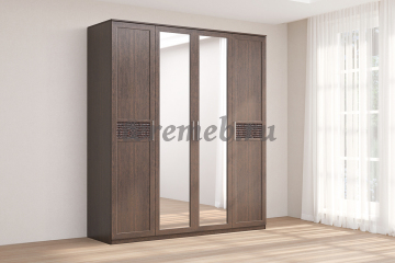 Шкаф 4-х дверный Кэт-4 с зеркалами (венге/кайман коричневый) - фото товара, ракурс 1