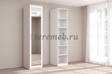 Шкаф 1-дверный Кэт-4 с зеркалом (бодега светлый/кайман белый) - фото товара, ракурс 1