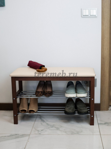 Полка для обуви с банкеткой SR-0628 РVS (тёмный орех/бежевый), Артикул Б-3458, Размеры (ДхГхВ): 760 х 310 х 490 мм