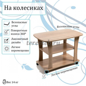 Стол журнальный СЖ-1 (дуб сонома), Артикул BIT000379, Размеры (ДхГхВ): 900 х 570 х 580 мм