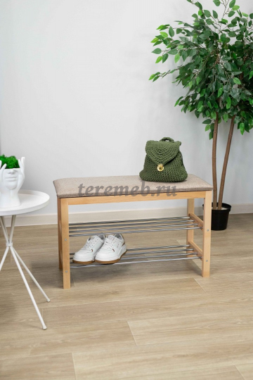 Полка для обуви с банкеткой SR-0628 (лак/кедровый), Артикул Б-4659, Размеры (ДхГхВ): 760 х 310 х 490 мм