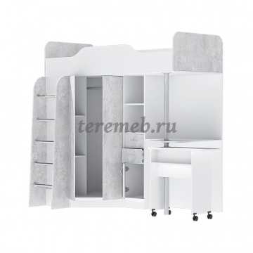 Кровать-чердак Бриз 1 (белый/цемент светлый), цена 22500 руб. - фото товара, ракурс 2