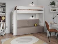 Кровать 2-х ярусная с диваном Немо (белый/велюр капучино)