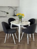 Обеденная группа: Стол раздвижной Скандинавия универсальный круглый + Стулья Элион (белый)