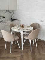Обеденная группа: Стол раздвижной Скандинавия универсальный круглый МДФ + Стулья Элион (белый)