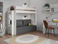 Кровать 2-х ярусная с диваном Немо (белый/рогожка серый)
