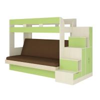 Двухъярусная диван-кровать Карамель 75-01 (бодега светлый/зелёный/велюр коричневый)