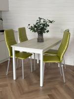 Обеденная группа: Стол Эльдо ЛДСП (120х70) + Стулья Волна Плюс (матовый хром)