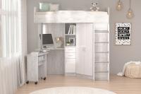 Кровать-чердак Бриз-1 (бетон светлый/белый глянец)