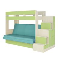 Двухъярусная диван-кровать Карамель 75-01 (бодега светлый/зелёный/велюр морская волна)