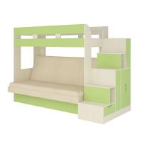 Двухъярусная диван-кровать Карамель 75-01 (бодега светлый/зелёный/велюр кремовый)