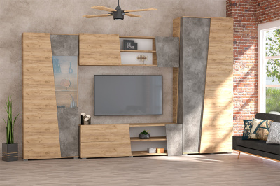 Стенка Аллегро-10 вариант 1 дуб крафт золотой/камень тёмный