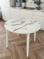 Стол обеденный раздвижной Универсальный круглый (белый/белый камень)