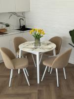 Обеденная группа: Стол раздвижной Скандинавия универсальный круглый МДФ + Стулья Элион