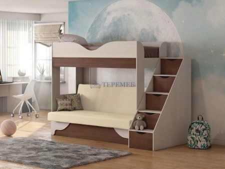 Двухъярусная диван-кровать Латте 77-01 (бодега светлый/орех/кремовый)