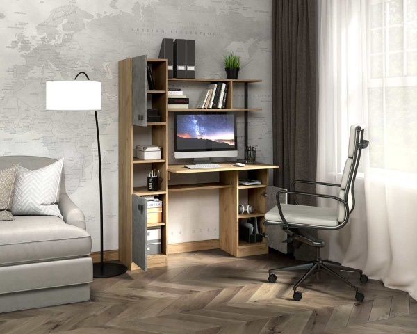 Стол компьютерный СК-7 Бител (дуб крафт золотой/бетон серый)