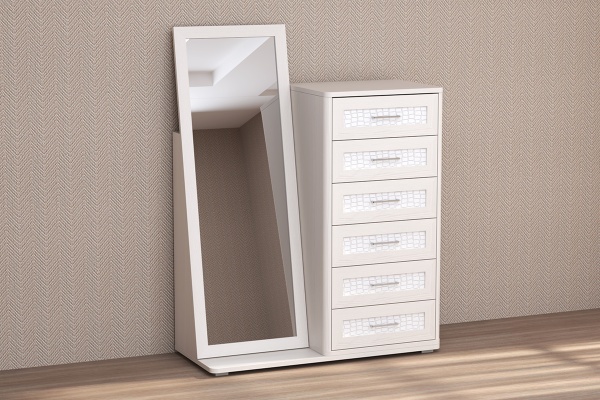 Комод Кэт-4 с зеркалом (бодега светлый/кайман белый)