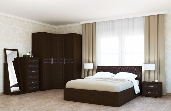 Комод Кэт-4 с зеркалом (венге/кайман коричневый)