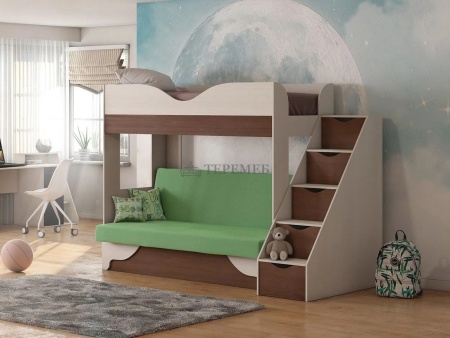 Двухъярусная диван-кровать Латте 77-01 (бодега светлый/орех/зелёный)