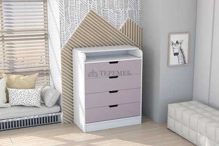 Комод Бриз МДФ (полосы) с пеленальным столиком (белый/ирис)