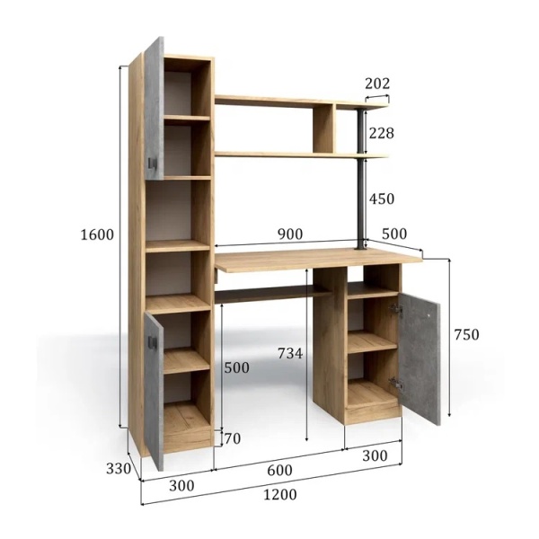 Стол компьютерный СК-7 Бител (дуб крафт золотой/бетон серый)