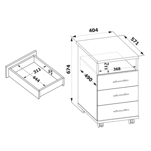 Тумба подкатная Сокол КТ-12 (белый)