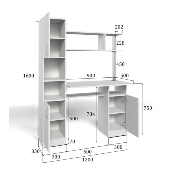 Стол компьютерный СК-7 Бител (белый)