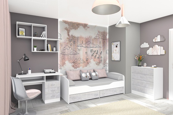 Стол письменный Бриз ЛДСП (белый/цемент светлый)